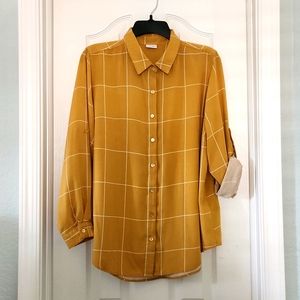 Pretty Golden Yellow Long-sleeve Plaid Top